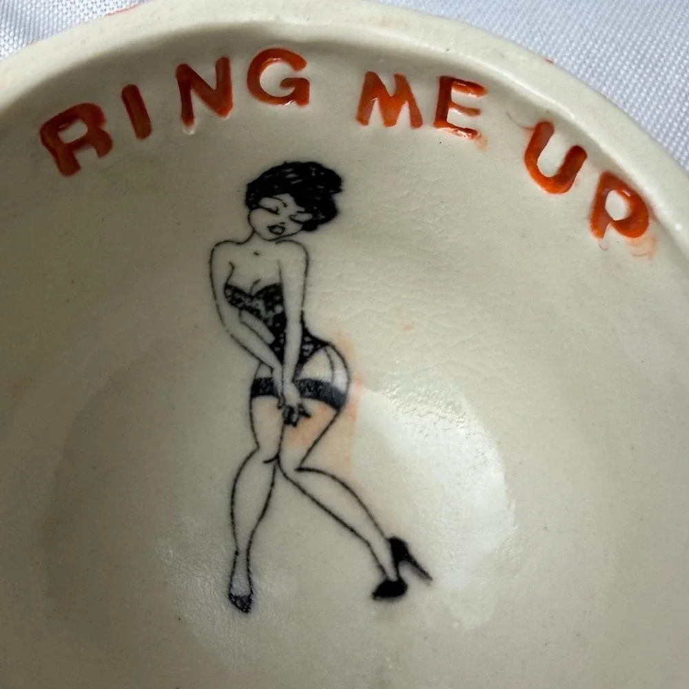EGB Heart Ring Me Up Pin Up Girl Trinket Dish Tiny Orange Retro Kitsch Bowl 1.5